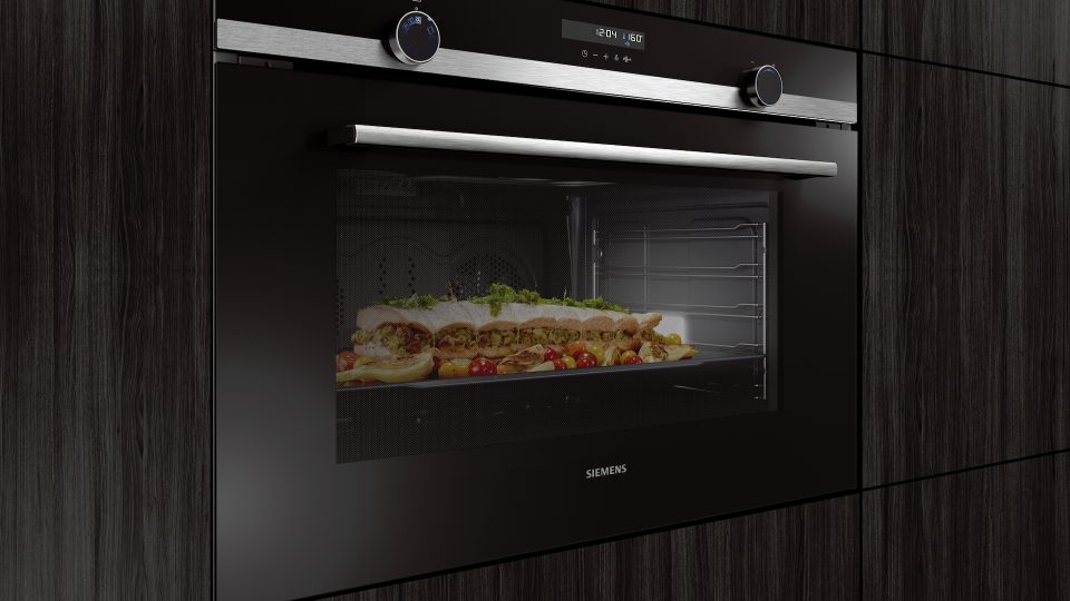 Bild eines Siemens Backofen in schwarz mit Edelstahl