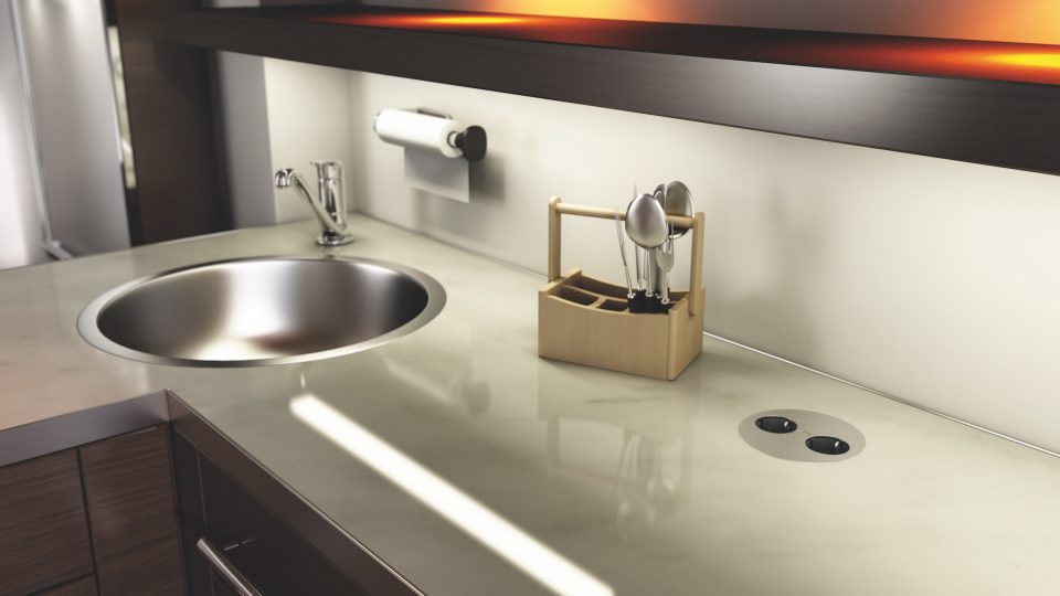 Detailansicht rundes Eckwaschbecken